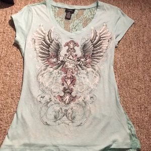 Mint Blue T-Shirt w/ Lace Back